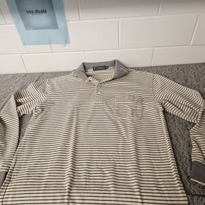 AUSTRALIA Bird Shirt Mens‎ 52 beige Golf Striped Cotton LONG SLEEVE